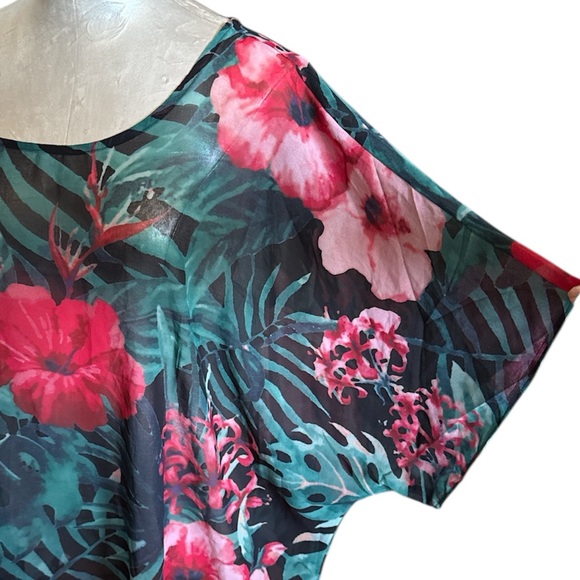 Like New Colleen Lopez Women’s Semi Sheer Tropical Floral Tunic Top size Large - Picture 10 of 11